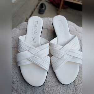 Italian Shoemakers White Leather Wedge Sandals Size 7